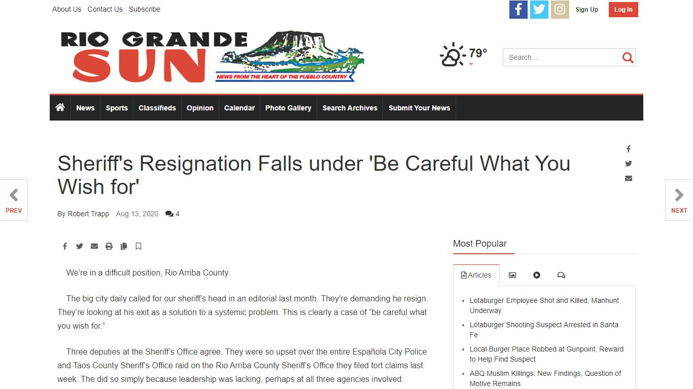 Sheriff's Resignation Falls under 'Be Careful What You Wish for'